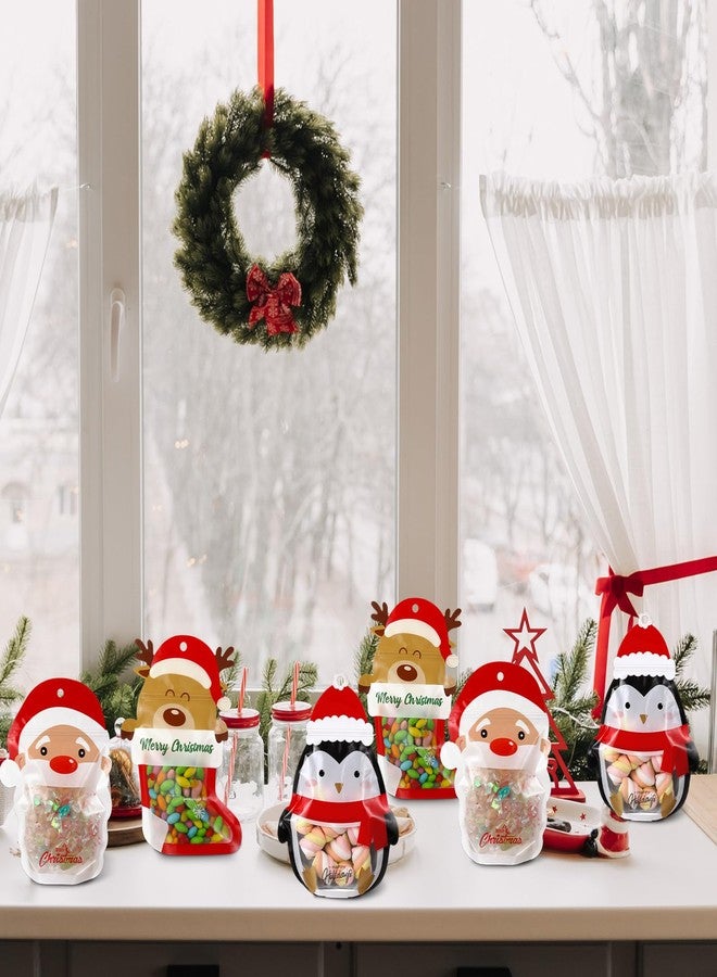 Resurhang 60 Pcs Christmas Treat Bags Candy Zipper Cute Reindeer Penguin Santa Claus Food Goodie Gifts Bags Resealable Christmas Snack Candy Containers with Handle for Xmas Party Supplies - Image 5